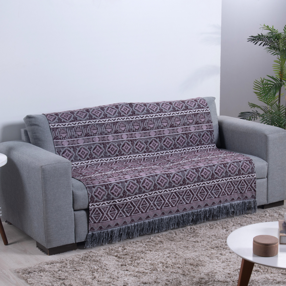 Manta para Sofá Luxor Jacquard com Franja 2,10 x 1,35 m Vinho Geométrico