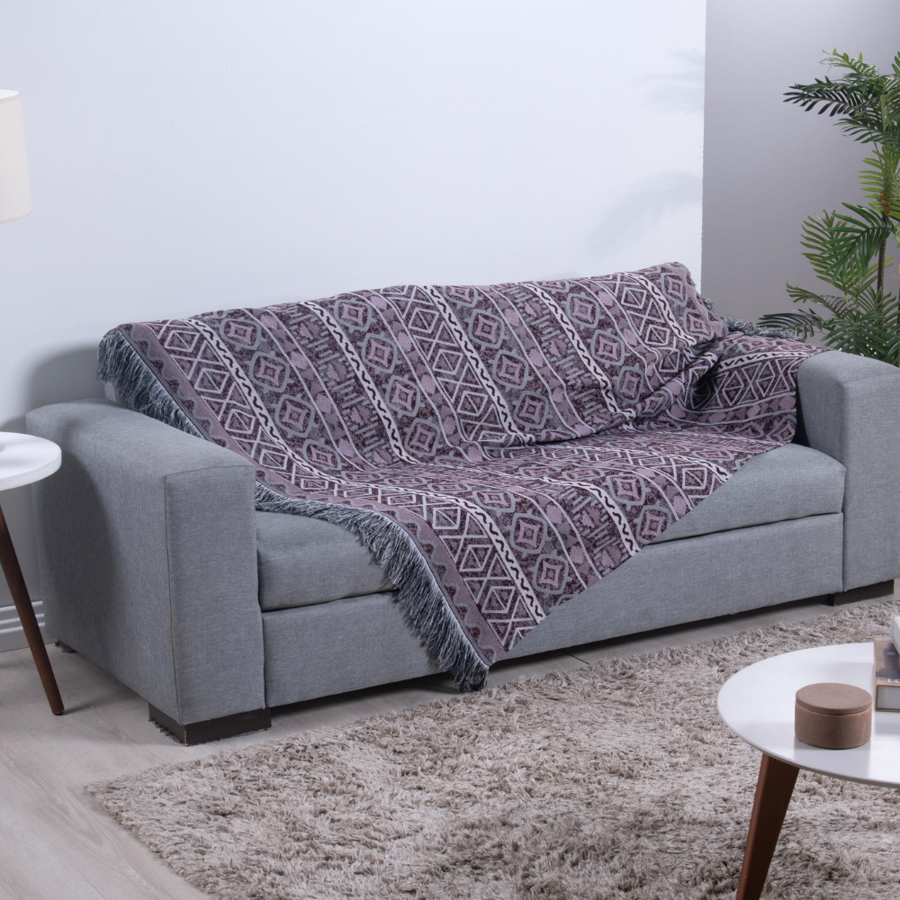 Manta para Sofá Luxor Jacquard com Franja 2,10 x 1,35 m Vinho Geométrico