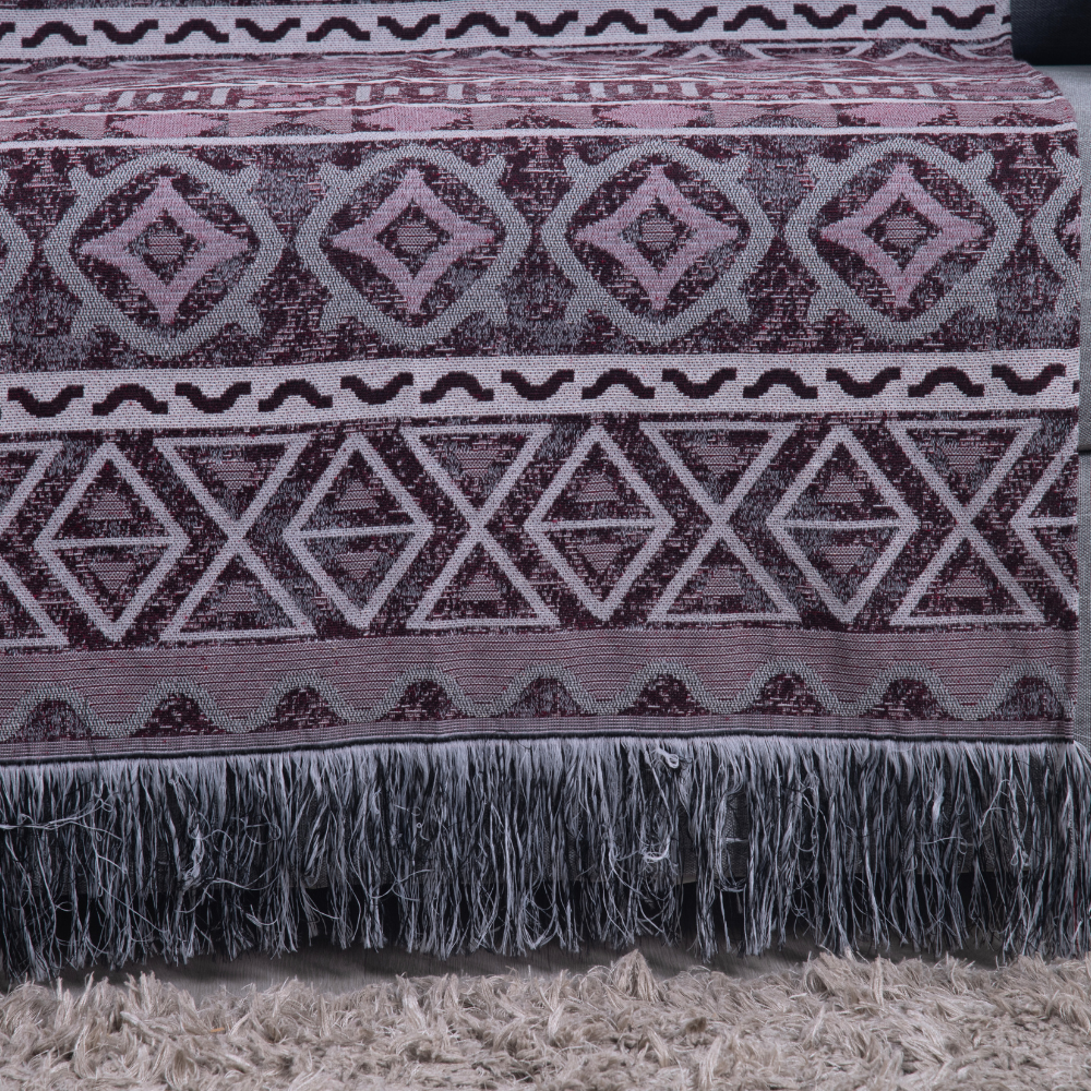 Manta para Sofá Luxor Jacquard com Franja 2,10 x 1,35 m Vinho Geométrico