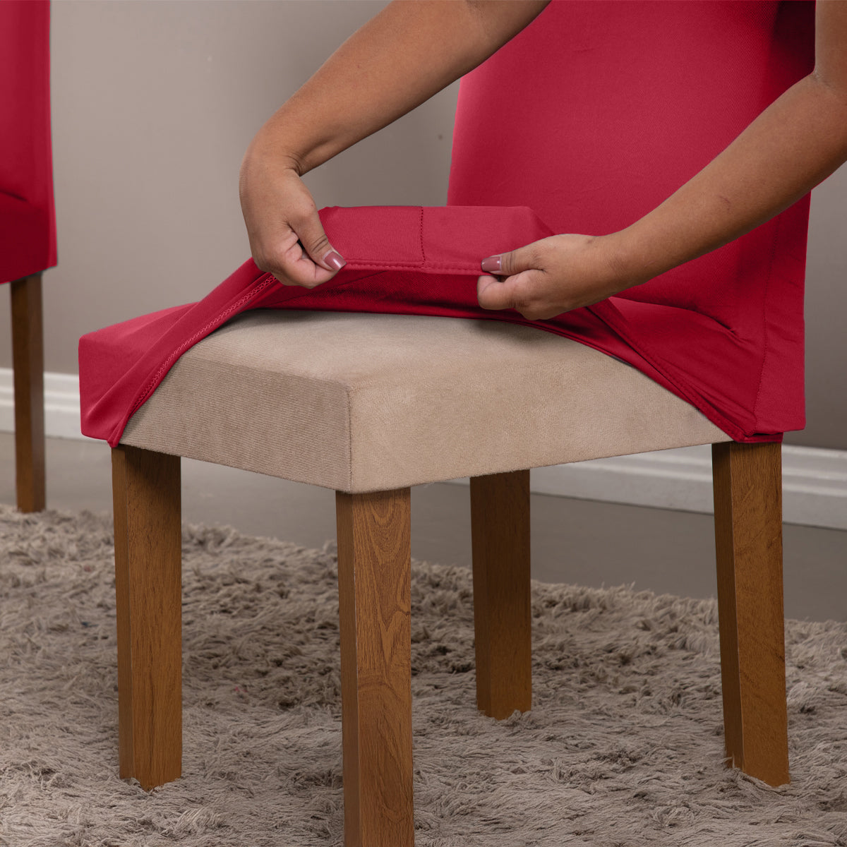 Kit 06 Capas para Cadeira de Jantar com Elástico Vermelho
