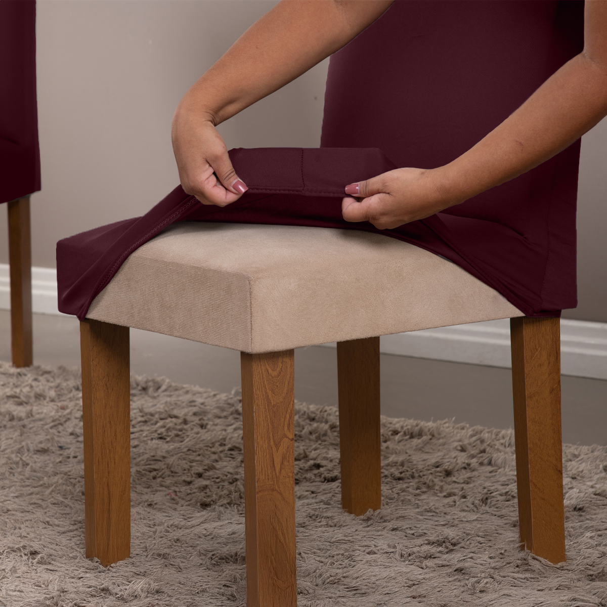 Kit 04 Capas para Cadeira de Jantar com Elástico Vinho