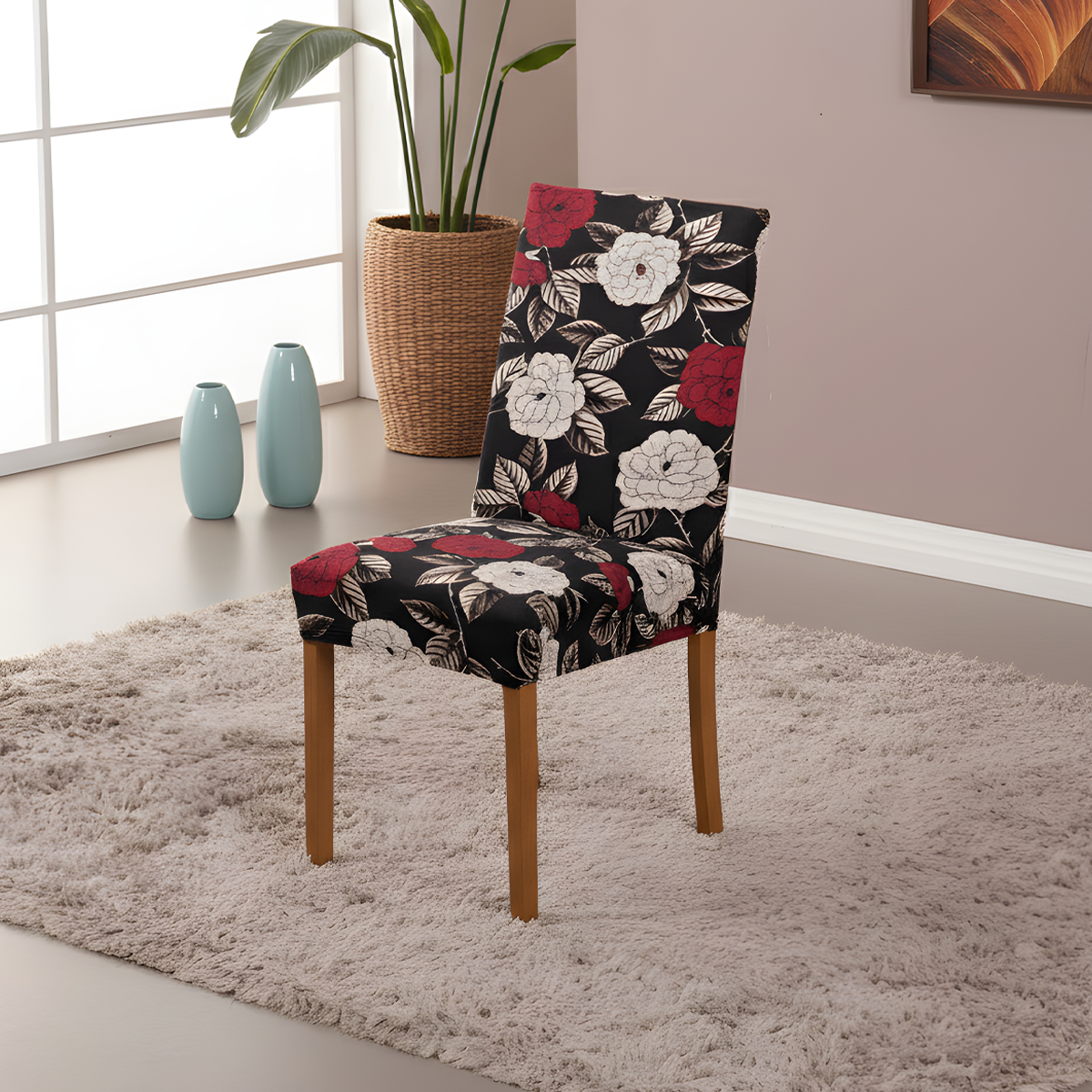 Capa para Cadeira de Jantar com Elástico Rosas Noir